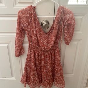 Pink and white long sleeve dress with flowers